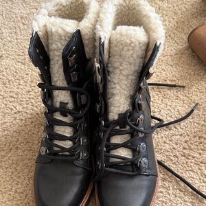Women's Black and Off White Lace-Up Boots
